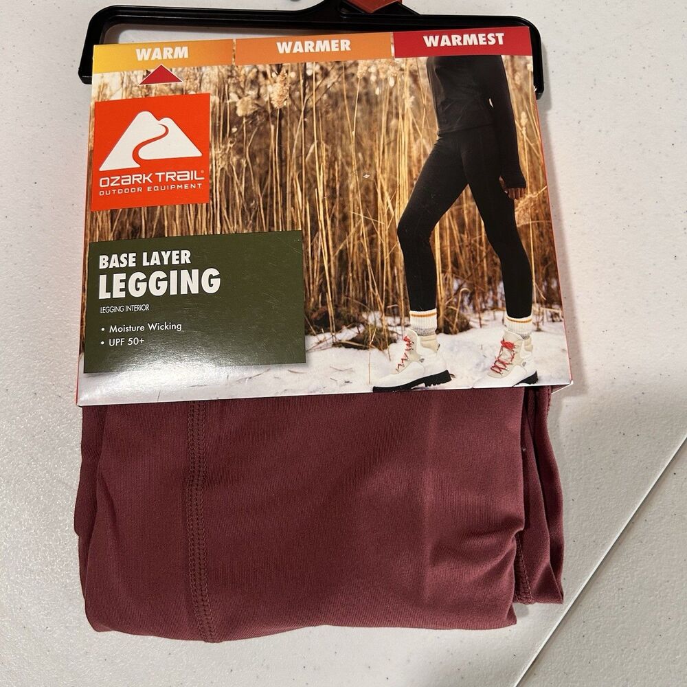 Women's Medium Light Burgandy Base Layer Leggings Ozark Trail Warm Moisture Wick